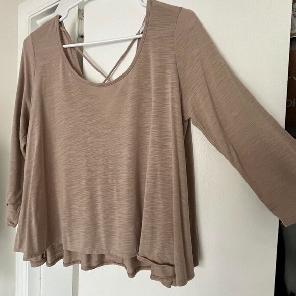 Tan American Eagle Outfitters Crop Top, Women's Large Brown Blouse, Backless Top - Picture 3 of 7